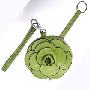 NEW 💖Leather Wallet Bag🌿Round Floral Wristlet Key Chain/Bag Charm